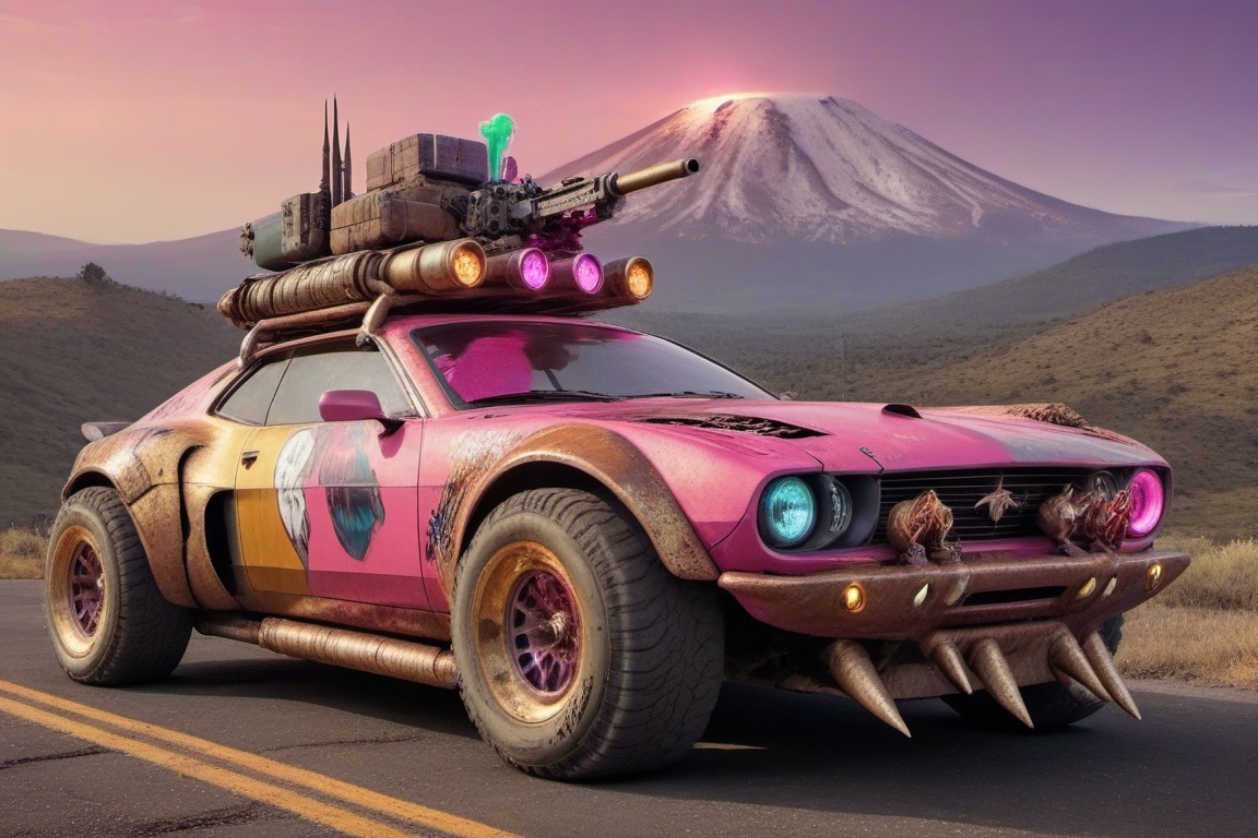 pony car,  pink color,  pony head on the hood on Tensor.Art