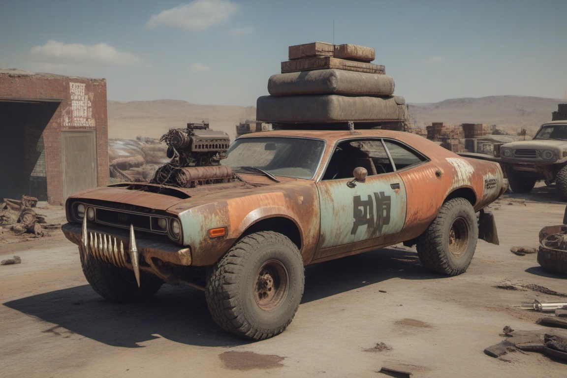 dodge chalenger srt,  automaticaly **** machinegun on the roof,  sunday on Tensor.Art