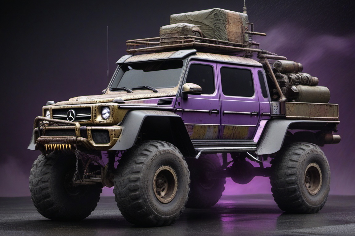 Mercedes-Benz G 63 AMG 6x6,  6 bigfoot car wheels,  **** gun in the trunk on Tensor.Art