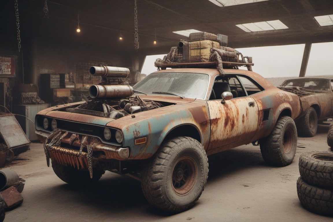 dodge chalenger srt,  automaticaly **** machinegun on the roof,  sunday on Tensor.Art