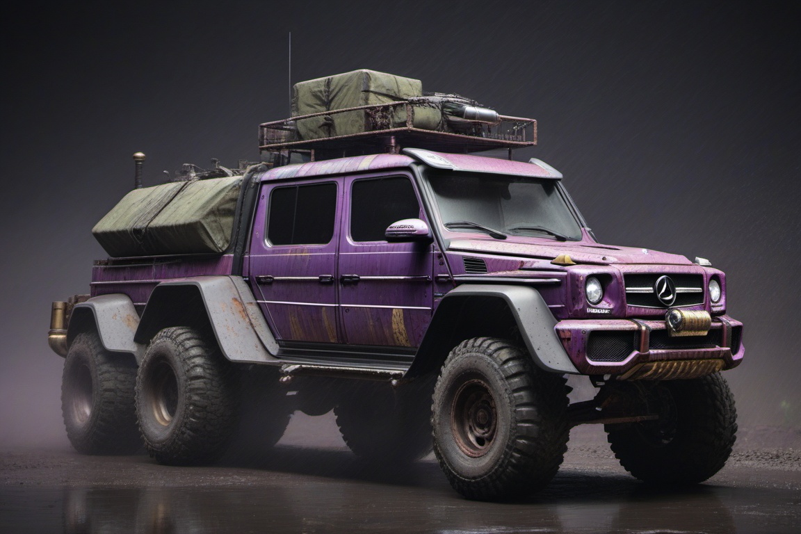 Mercedes-Benz G 63 AMG 6x6,  6 bigfoot car wheels,  **** gun in the trunk on Tensor.Art