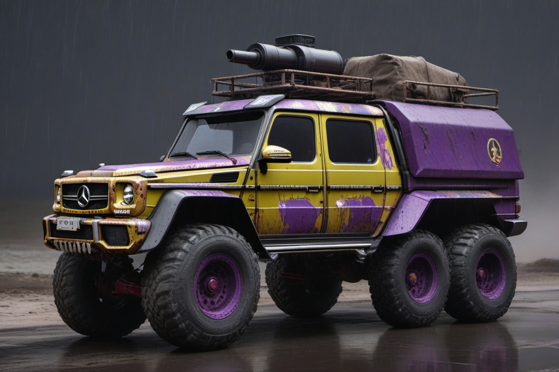 Mercedes-Benz G 63 AMG 6x6,  6 bigfoot car wheels,  **** gun in the trunk on Tensor.Art