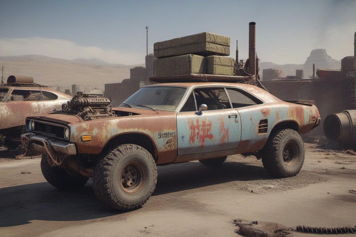 dodge chalenger srt,  automaticaly **** machinegun on the roof,  sunday on Tensor.Art