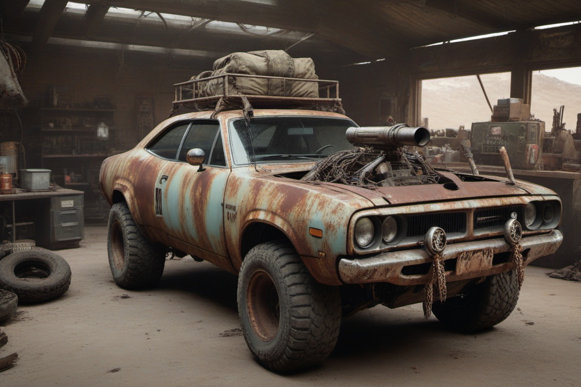 dodge chalenger srt,  automaticaly **** machinegun on the roof,  sunday on Tensor.Art