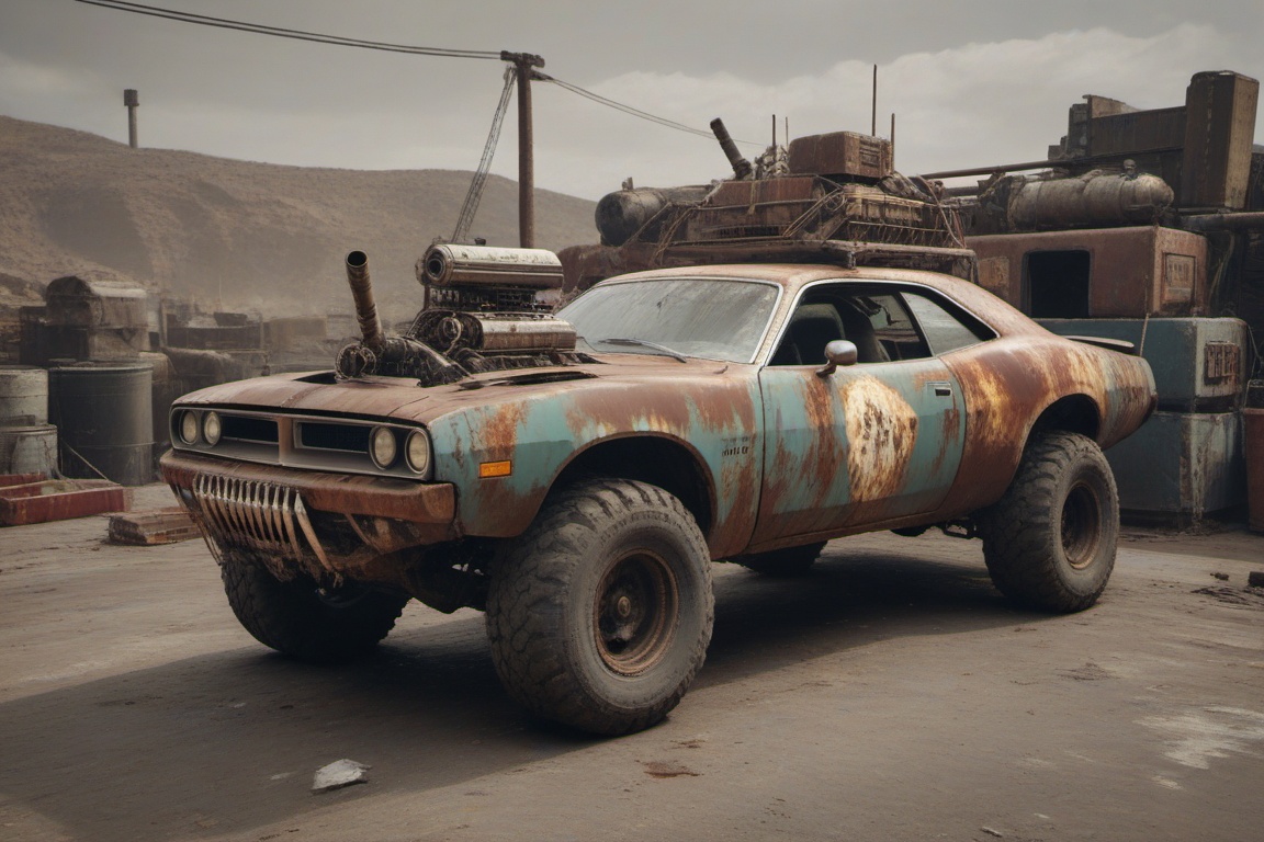 dodge chalenger srt,  automaticaly **** machinegun on the roof,  sunday on Tensor.Art