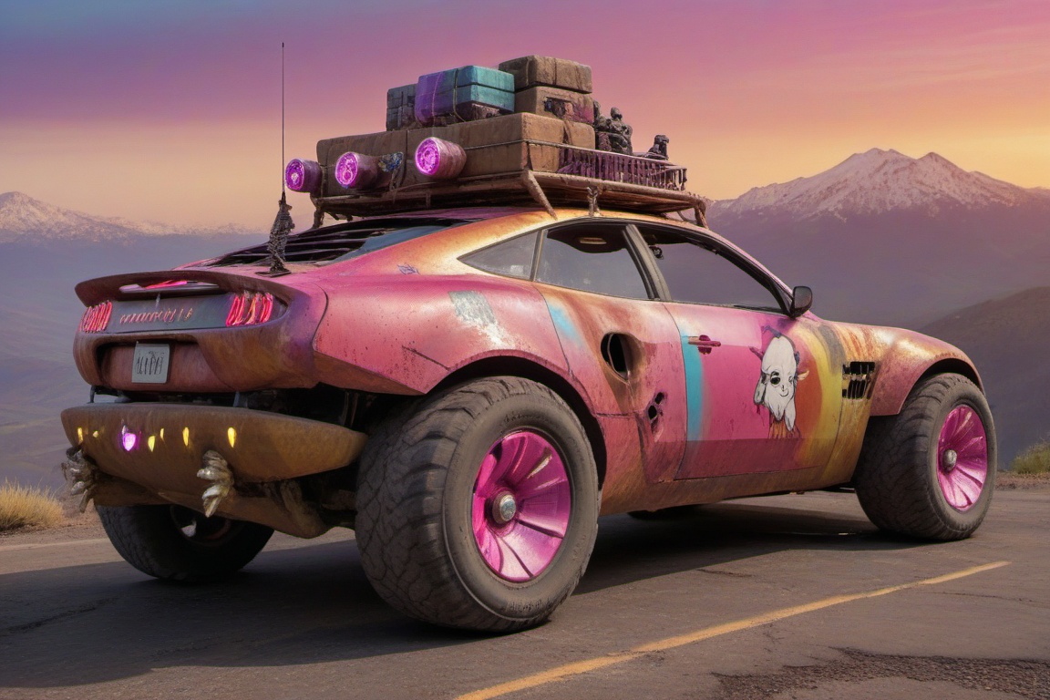 pony car,  pink color,  pony head on the hood on Tensor.Art