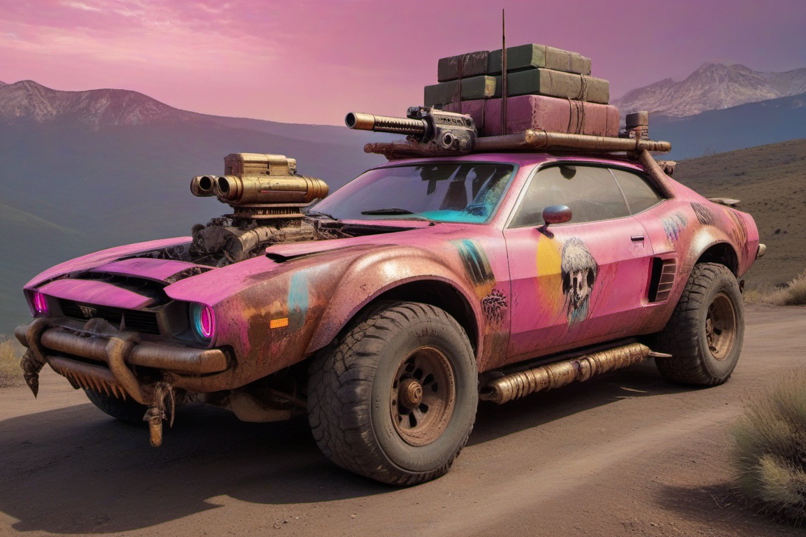 pony car,  pink color,  pony head on the hood on Tensor.Art