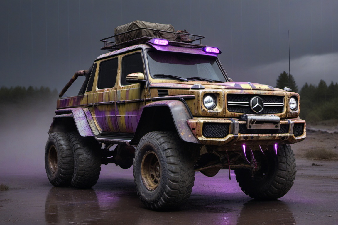 Mercedes-Benz G 63 AMG 6x6,  6 bigfoot car wheels,  **** gun in the trunk on Tensor.Art