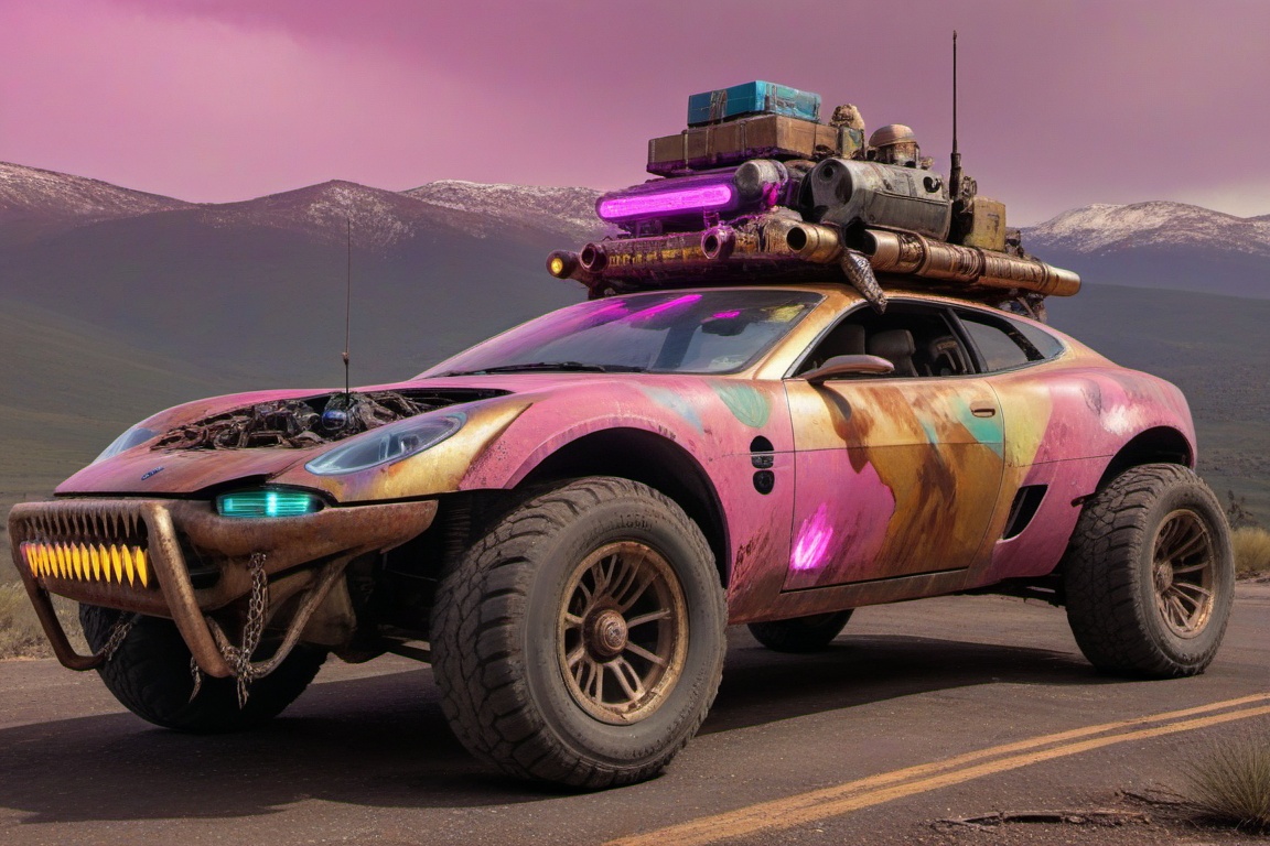 pony car,  pink color,  pony head on the hood on Tensor.Art