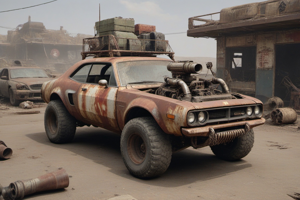 dodge chalenger srt,  automaticaly **** machinegun on the roof,  sunday on Tensor.Art