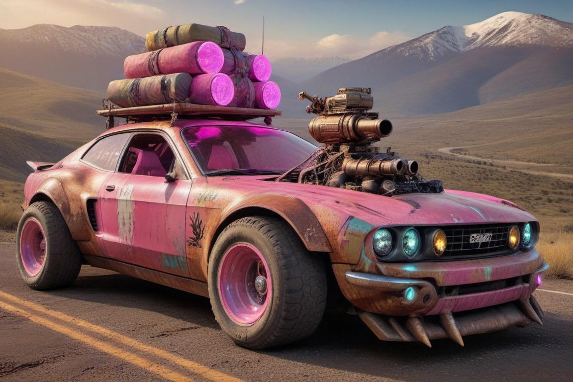 pony car,  pink color,  pony head on the hood on Tensor.Art