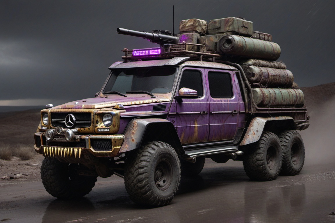 Mercedes-Benz G 63 AMG 6x6,  6 bigfoot car wheels,  **** gun in the trunk on Tensor.Art