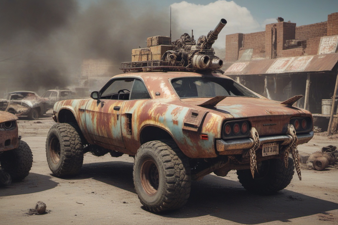 dodge chalenger srt,  automaticaly **** machinegun on the roof,  sunday on Tensor.Art