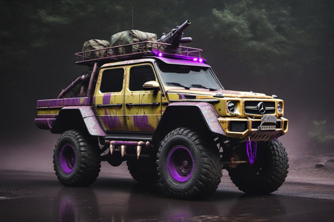 Mercedes-Benz G 63 AMG 6x6,  6 bigfoot car wheels,  **** gun in the trunk on Tensor.Art