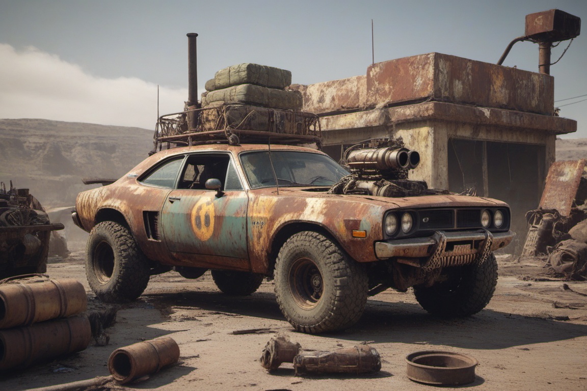dodge chalenger srt,  automaticaly **** machinegun on the roof,  sunday on Tensor.Art