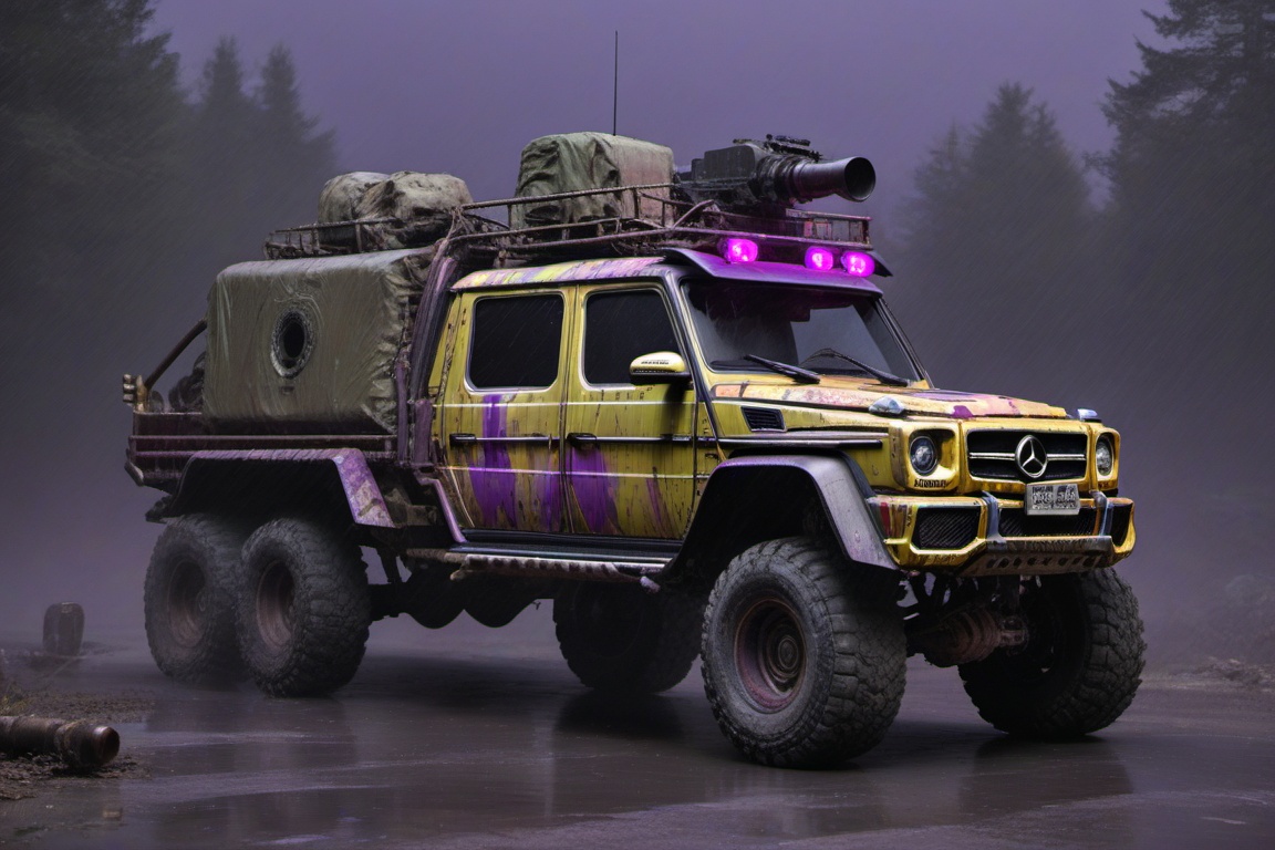 Mercedes-Benz G 63 AMG 6x6,  6 bigfoot car wheels,  **** gun in the trunk on Tensor.Art