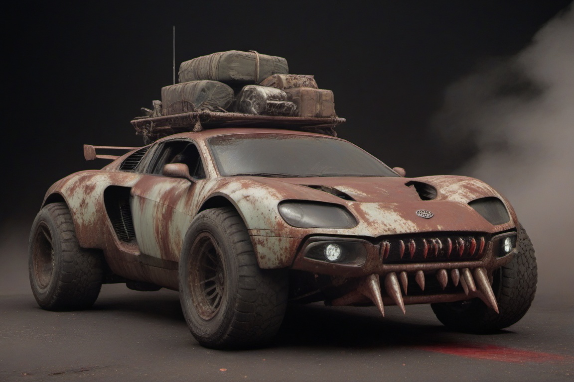 vampire car,  black and blood color,  fangs on the bumper on Tensor.Art
