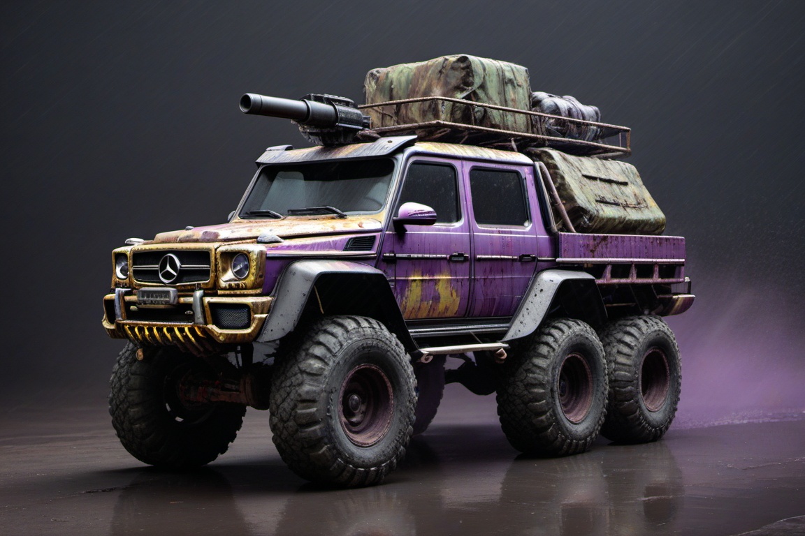 Mercedes-Benz G 63 AMG 6x6,  6 bigfoot car wheels,  **** gun in the trunk on Tensor.Art