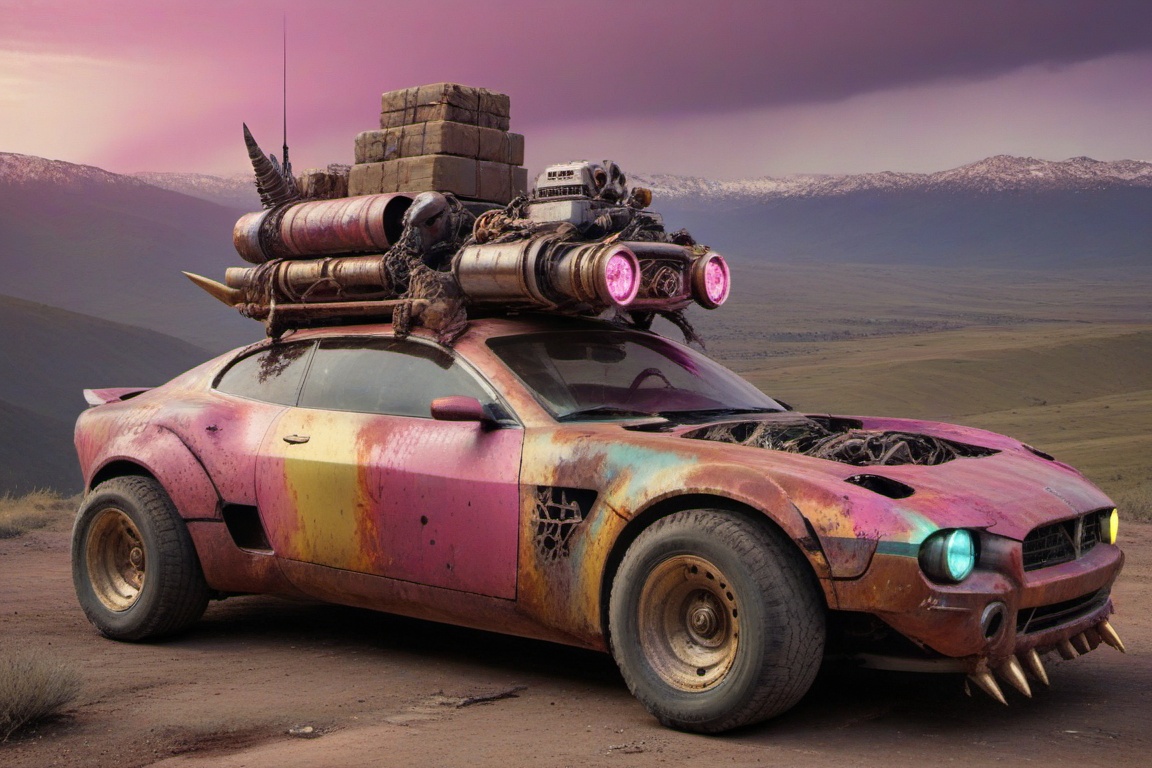 pony car,  pink color,  pony head on the hood on Tensor.Art