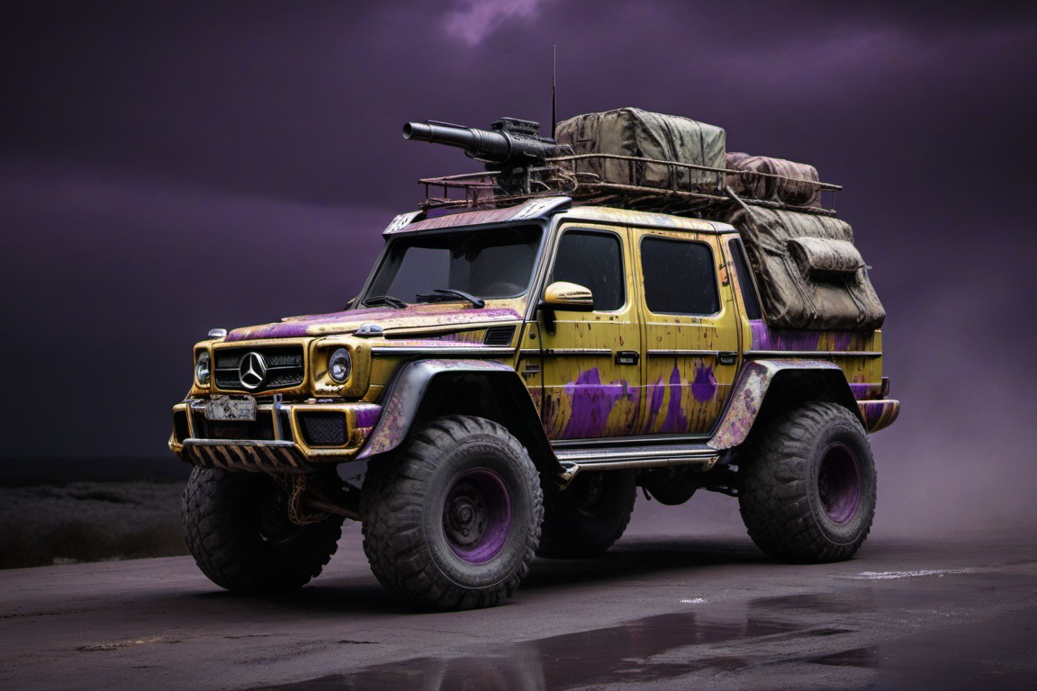 Mercedes-Benz G 63 AMG 6x6,  6 bigfoot car wheels,  **** gun in the trunk on Tensor.Art
