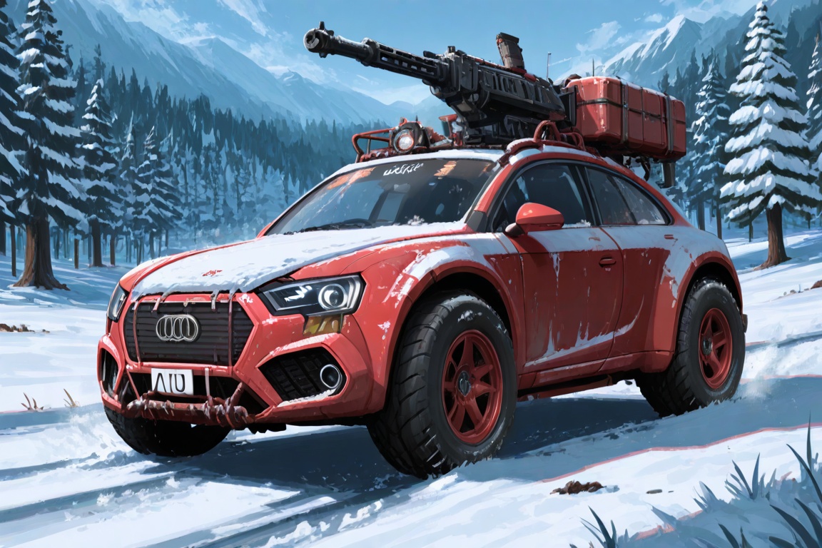 audi tt,  automatic **** machinegun in the trunk,  snow on Tensor.Art