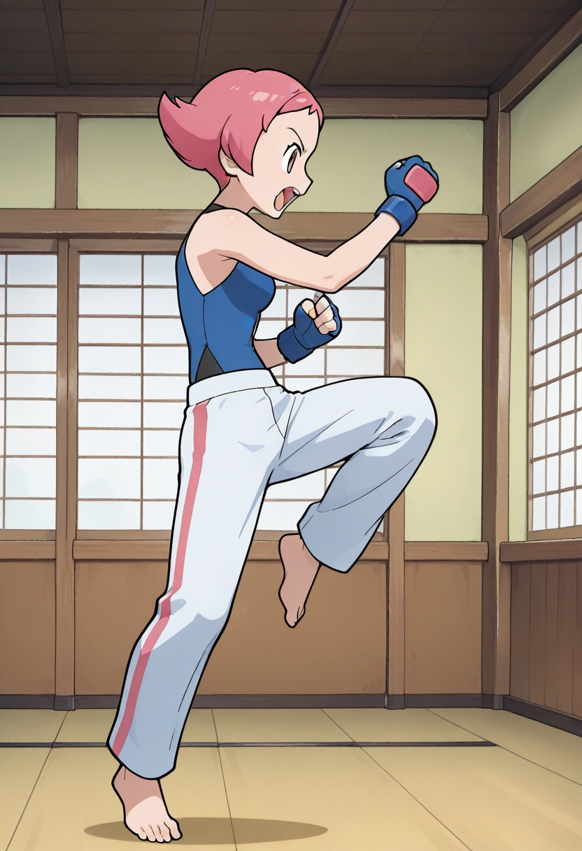 ragingdemonflip,  clenched hands,  knee up on Tensor.Art