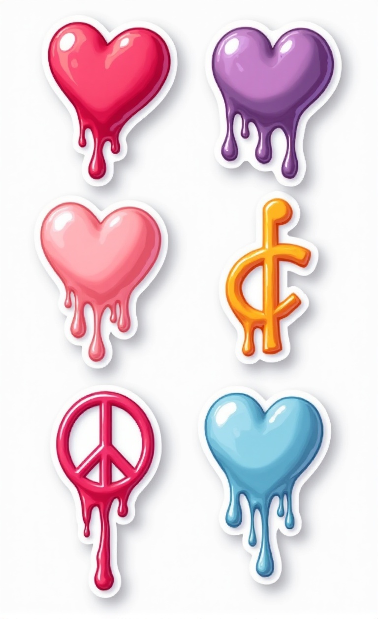 A series of clear vinyl stickers where common symbols (heart,  star,  music note on Tensor.Art