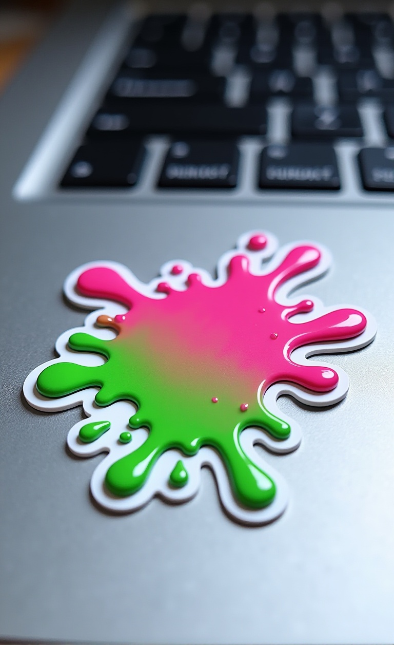 Inspired by Splatoon's Inklings,  this sticker depicts a cartoonish,  semi-transparent splat of vibrant pink or green "ink...