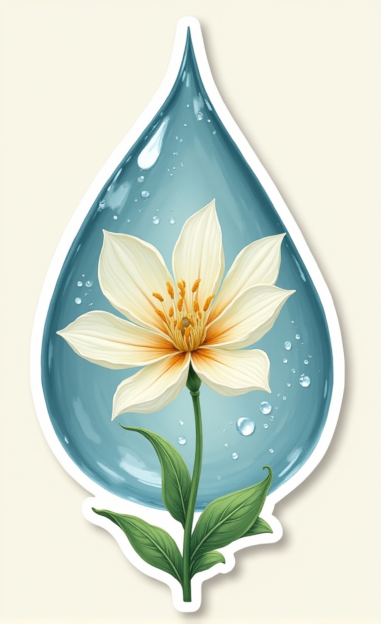 A delicate illustration of the rare Silent Princess flower from Zelda,  captured as if seen through a drop of morning dew....