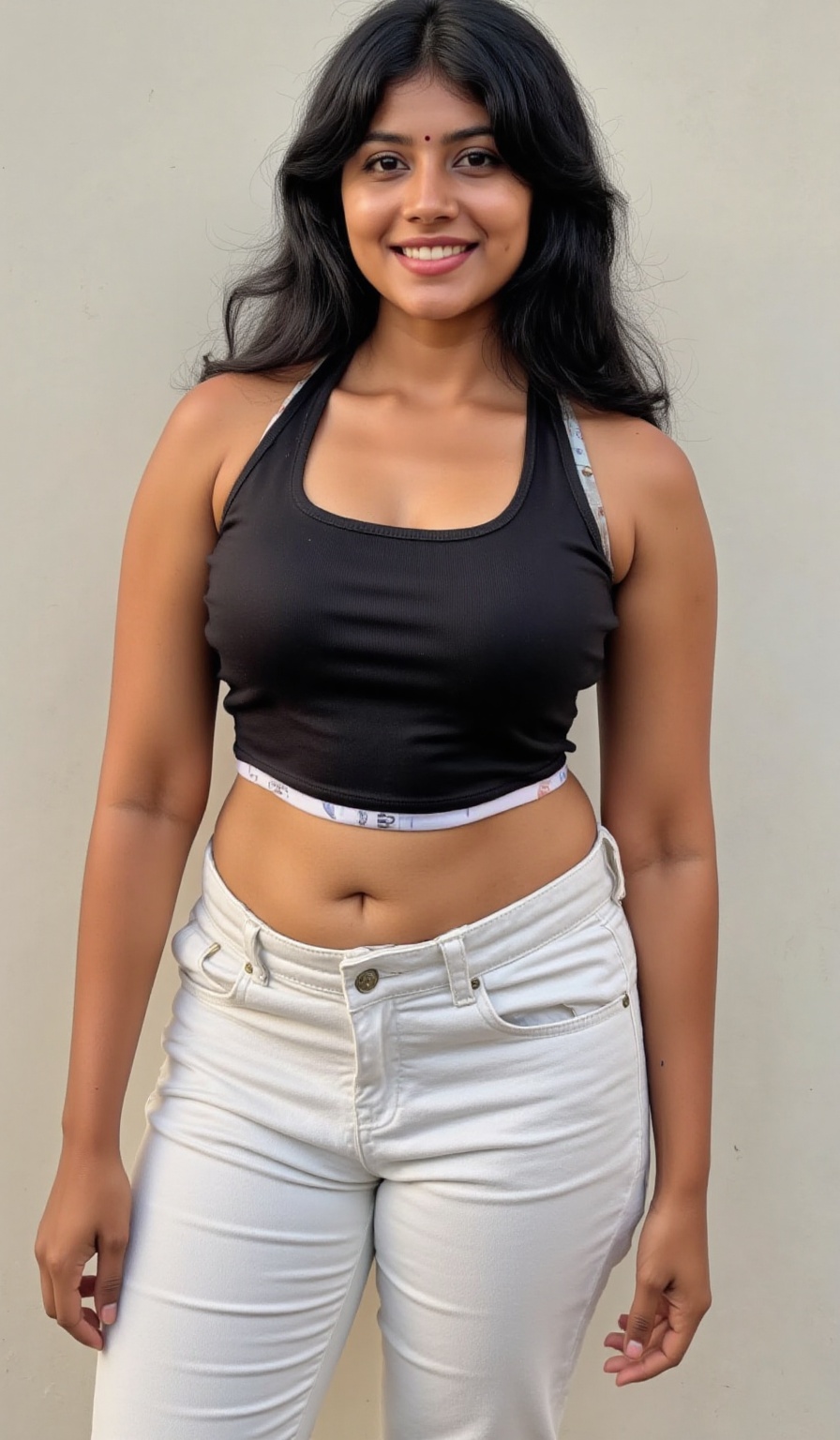 The navel shape in this image is a classic vertical oval (or almond-shaped) navel with a well-defined vertical slit. It ha...