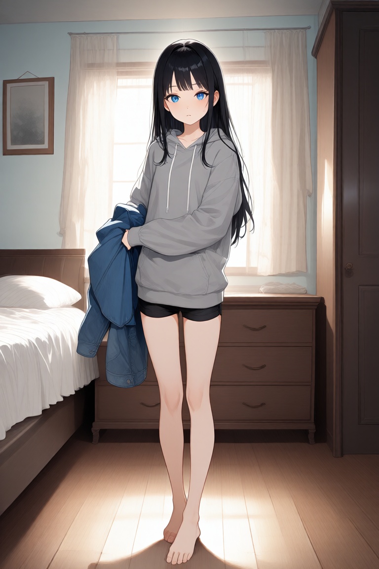 aesthetic,  anime-style drawing of a young woman with long,  straight black hair and blue eyes on Tensor.Art