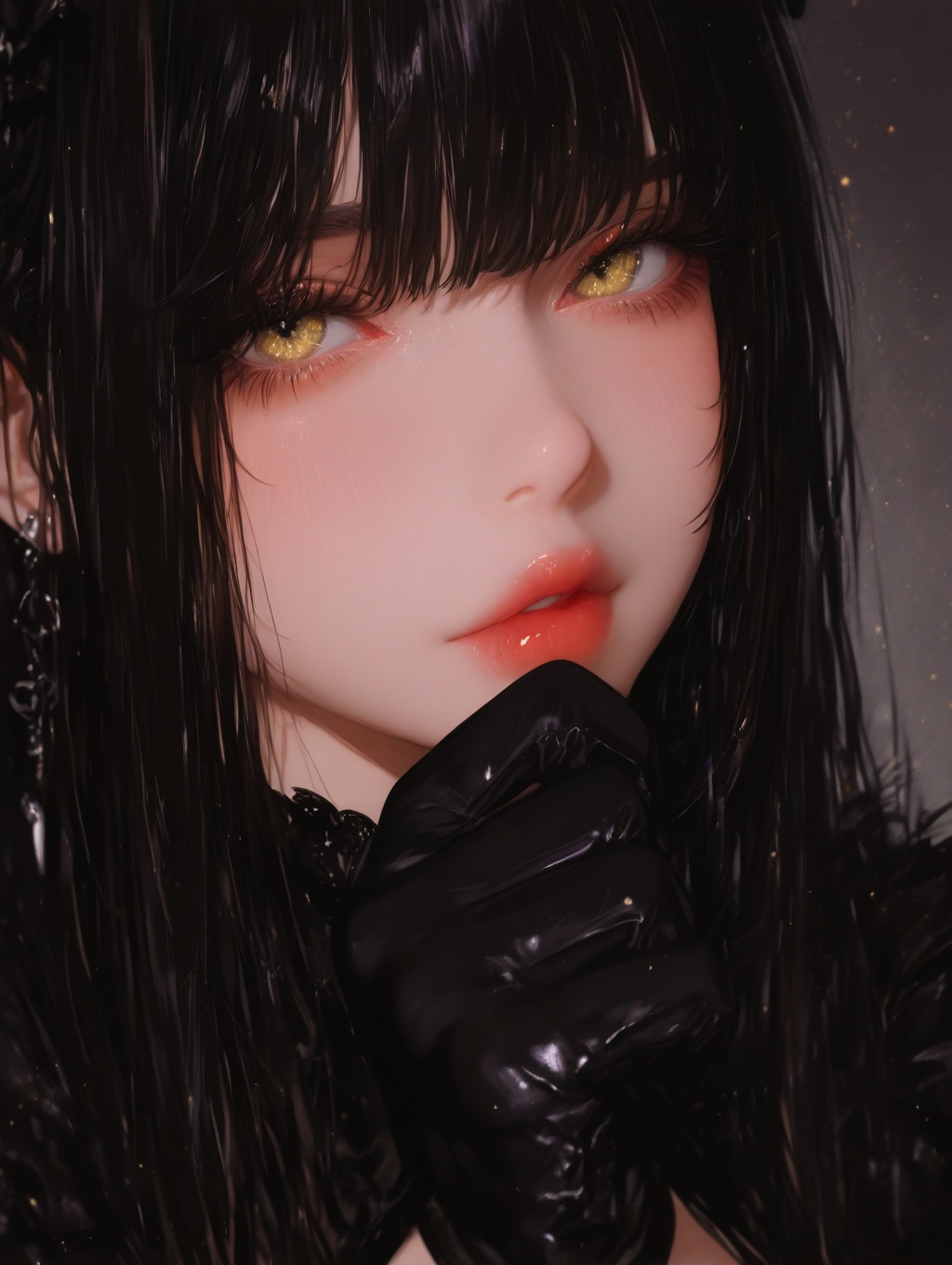 Girl,  golden eyes,  long black hair on Tensor.Art
