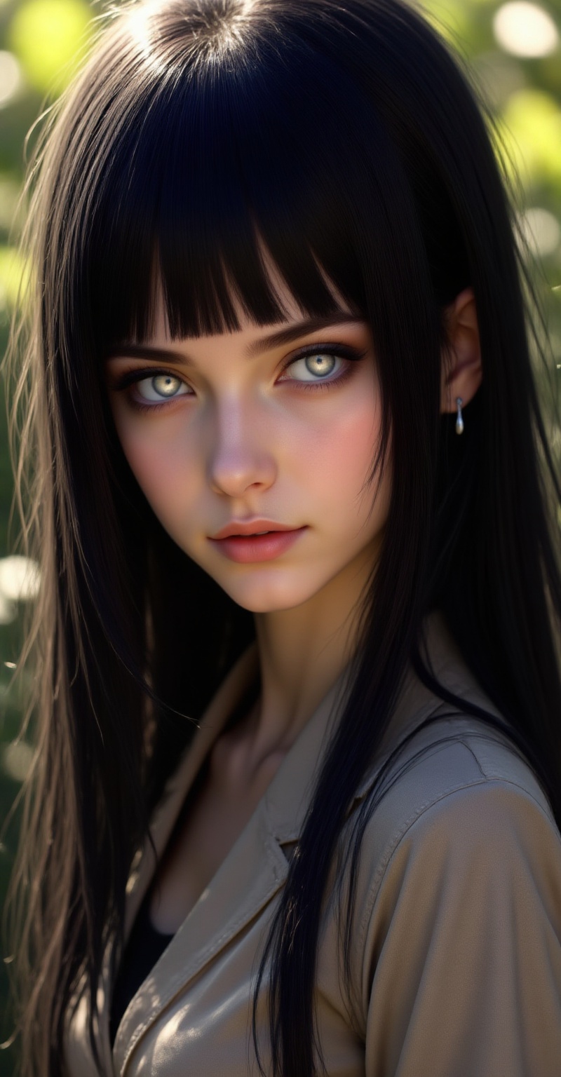 portrait of Hinata Hyuga,  (realtoon style),  long dark hair on Tensor.Art
