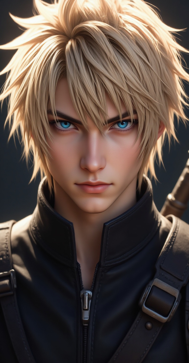 portrait of Cloud Strife,  (realtoon style),  spiky blonde hair on Tensor.Art
