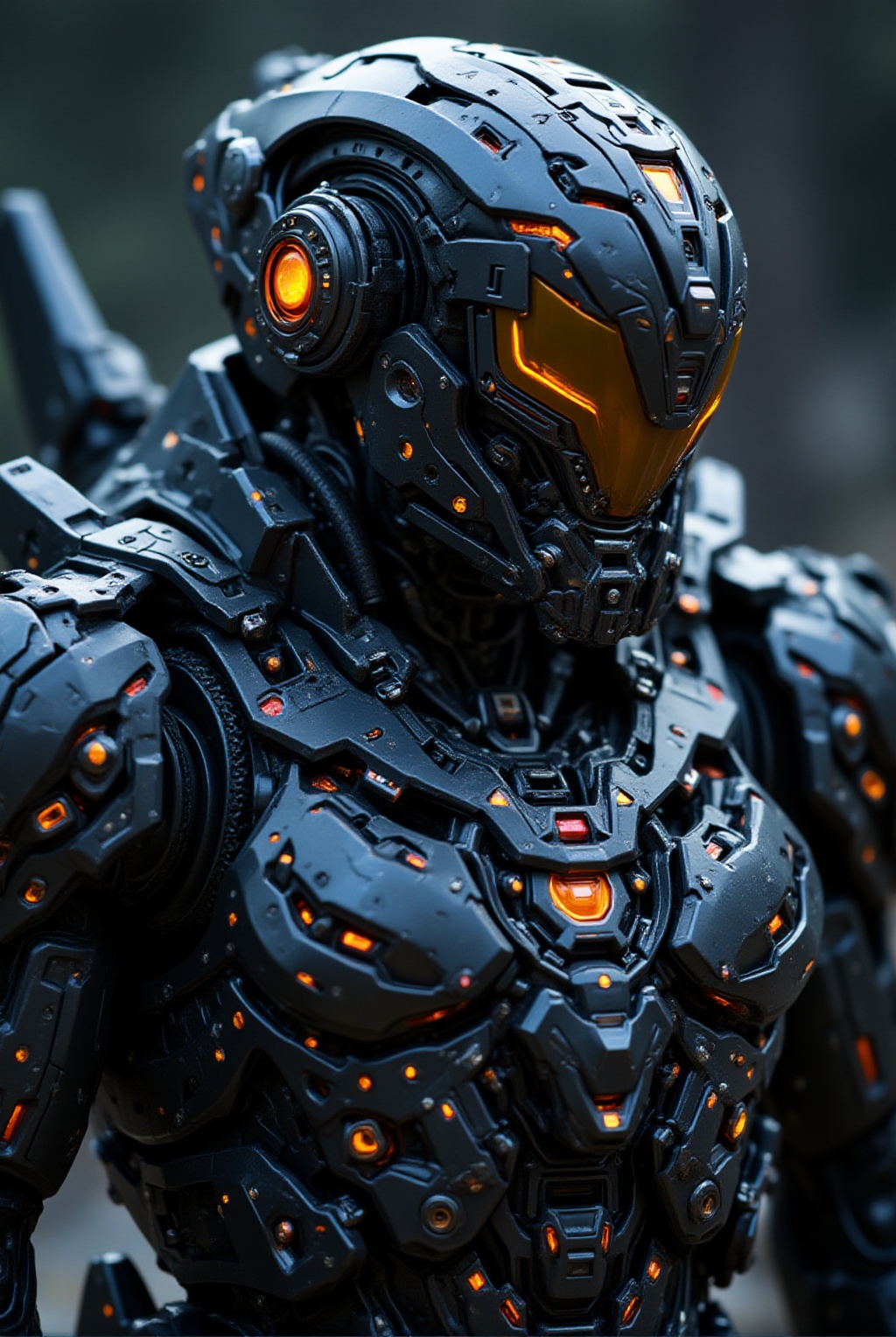 futuristic armored mecha soldier,  glowing helmet visor,  ultra detailed exosuit on Tensor.Art