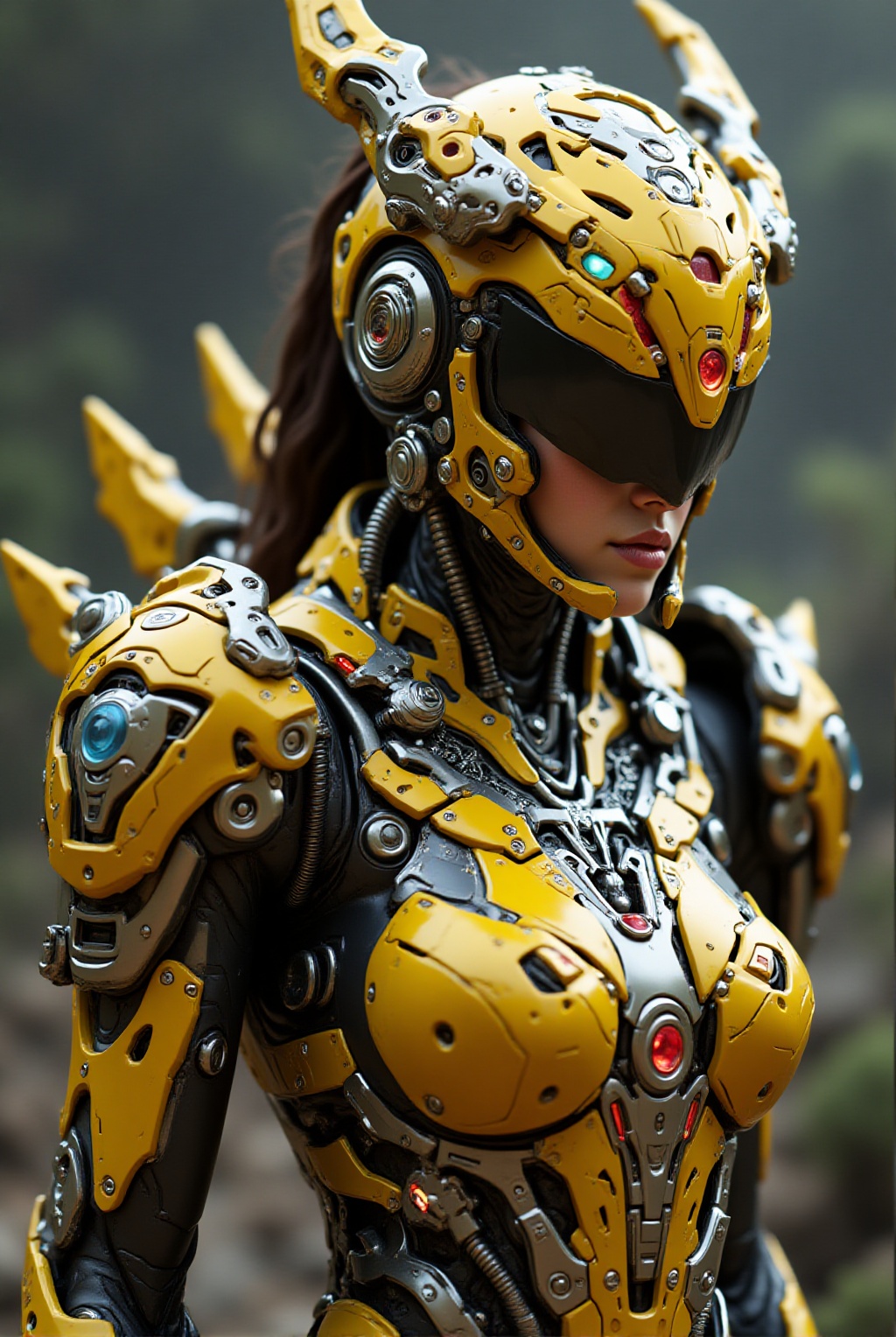 futuristic armored mecha warrior,  detailed dragon-like helmet ,  yellow on Tensor.Art