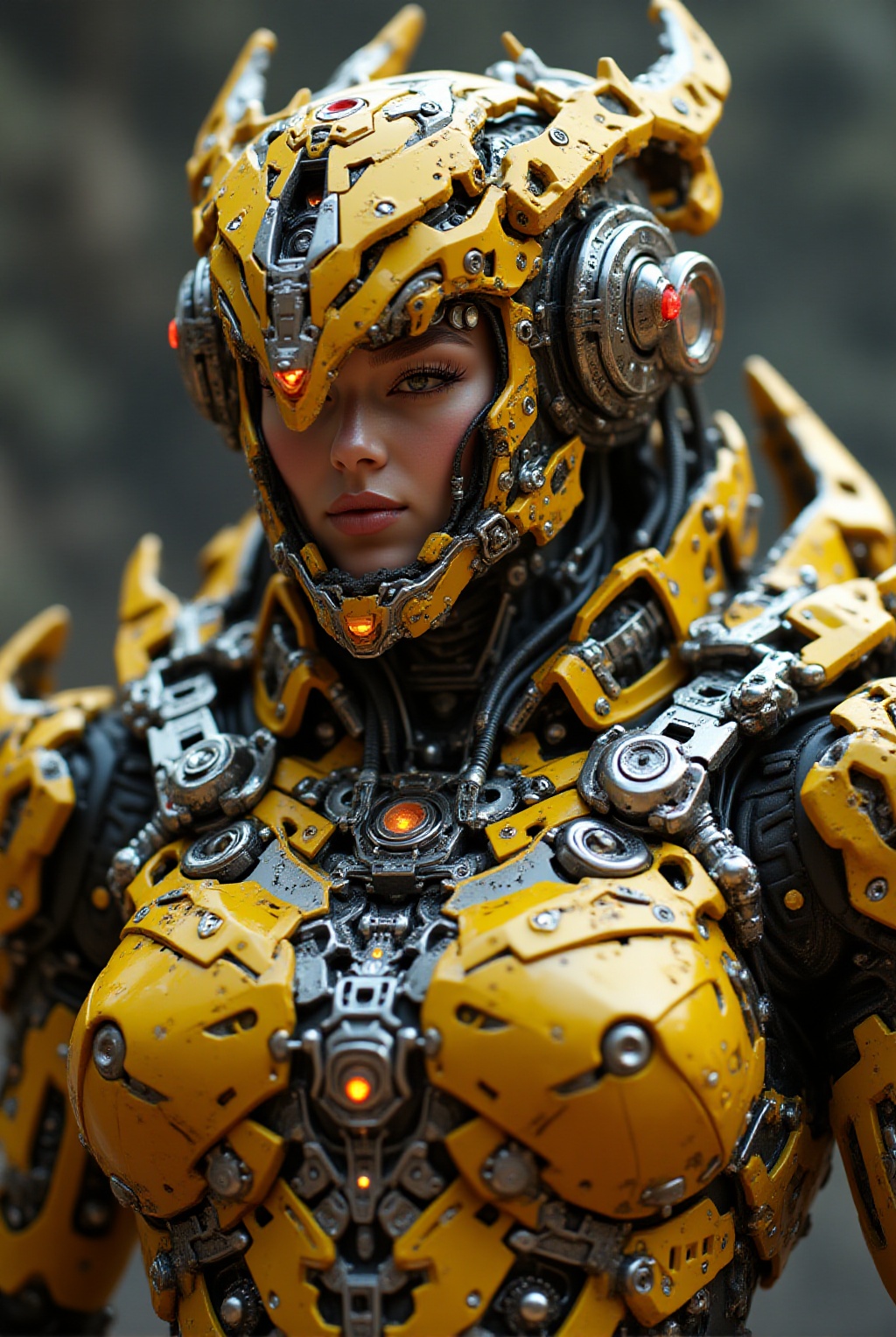 futuristic armored mecha warrior,  detailed dragon-like helmet ,  yellow on Tensor.Art