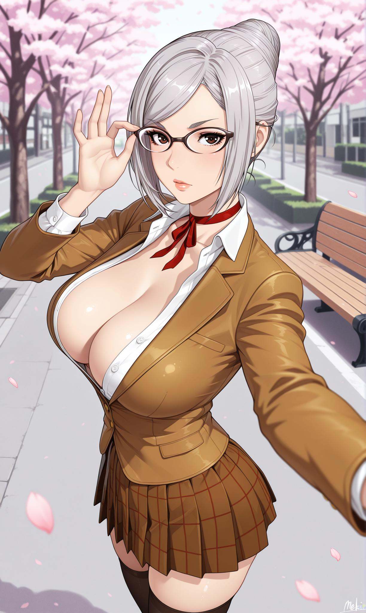 shiraki meiko,  brown eyes,  white hair on Tensor.Art
