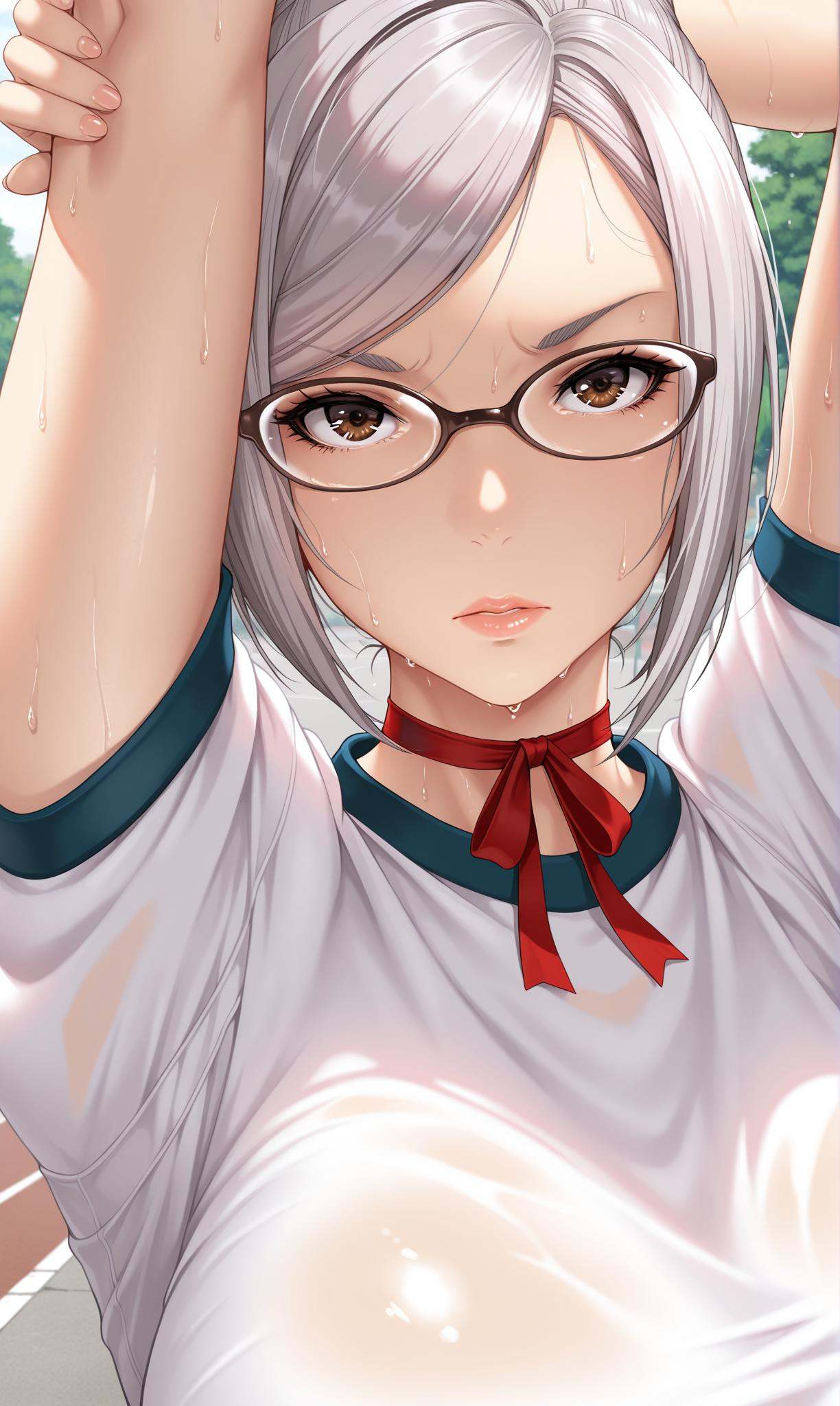 shiraki meiko,  brown eyes,  white hair on Tensor.Art