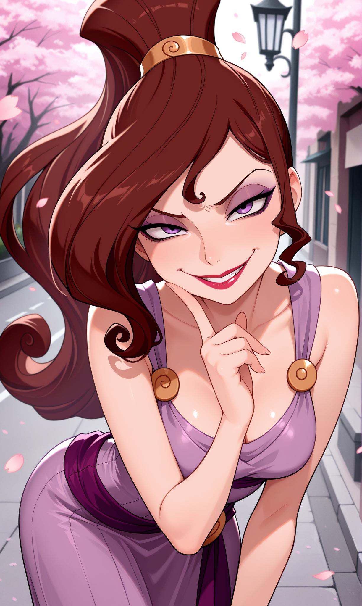 megara (disney),  purple eyes,  brown hair on Tensor.Art