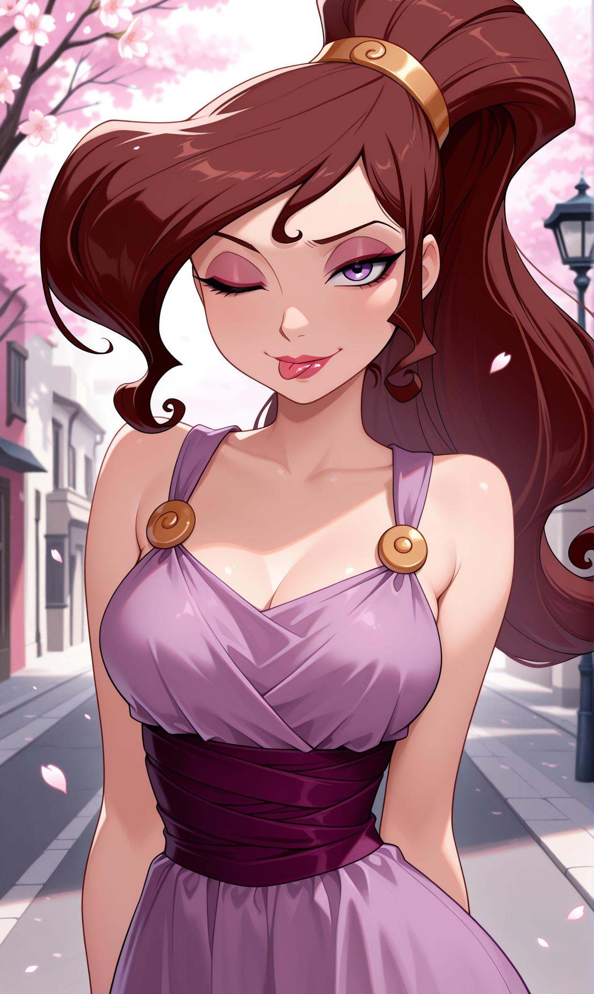 megara (disney),  purple eyes,  brown hair on Tensor.Art