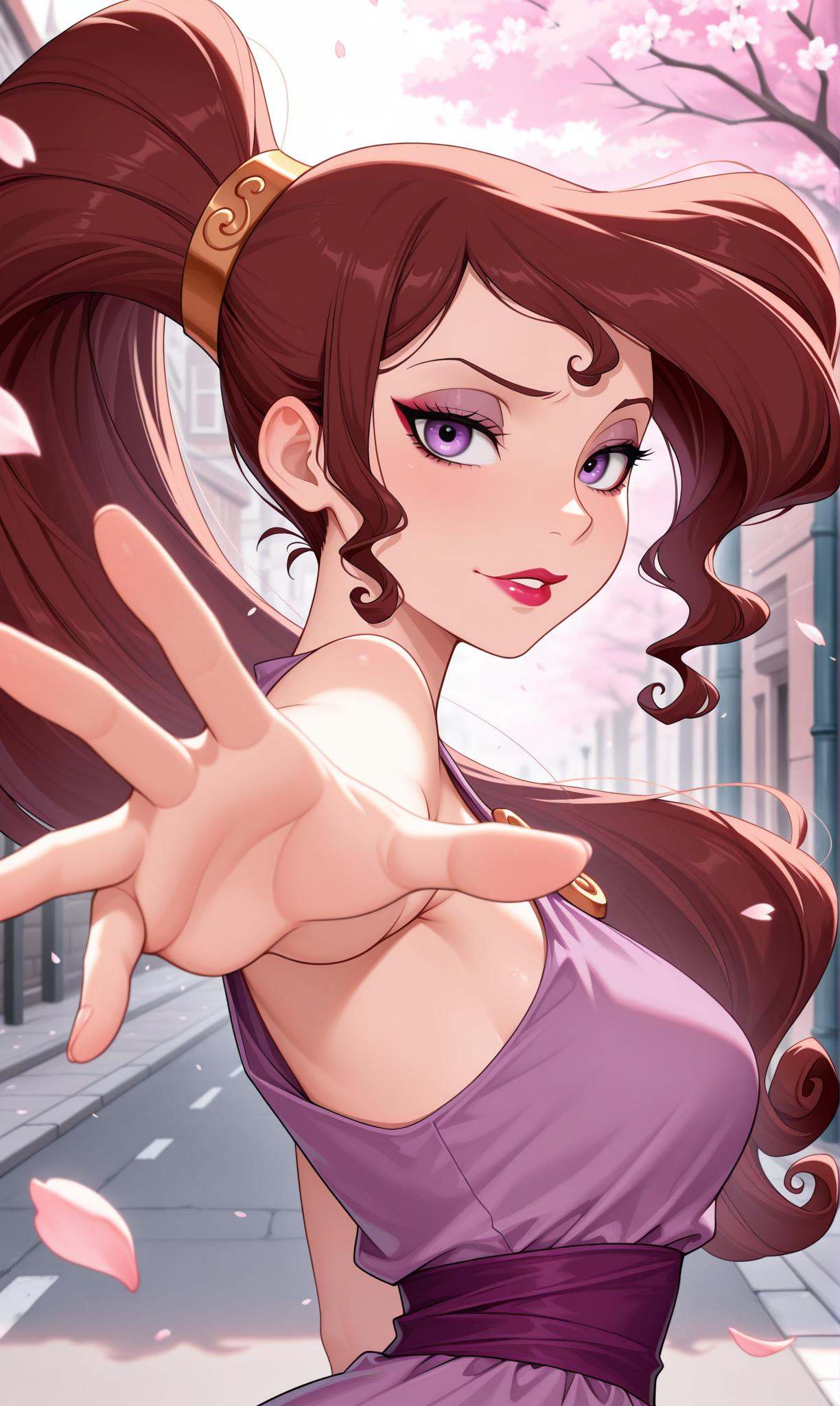 megara (disney),  purple eyes,  brown hair on Tensor.Art