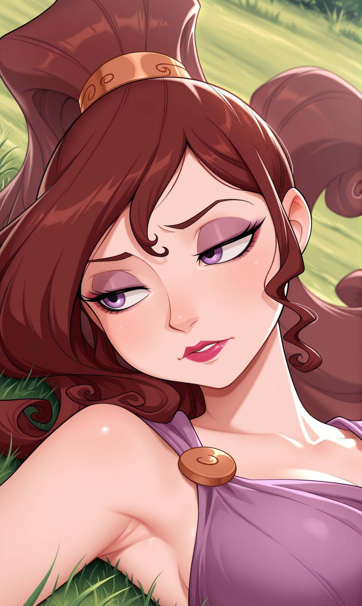 megara (disney),  purple eyes,  brown hair on Tensor.Art