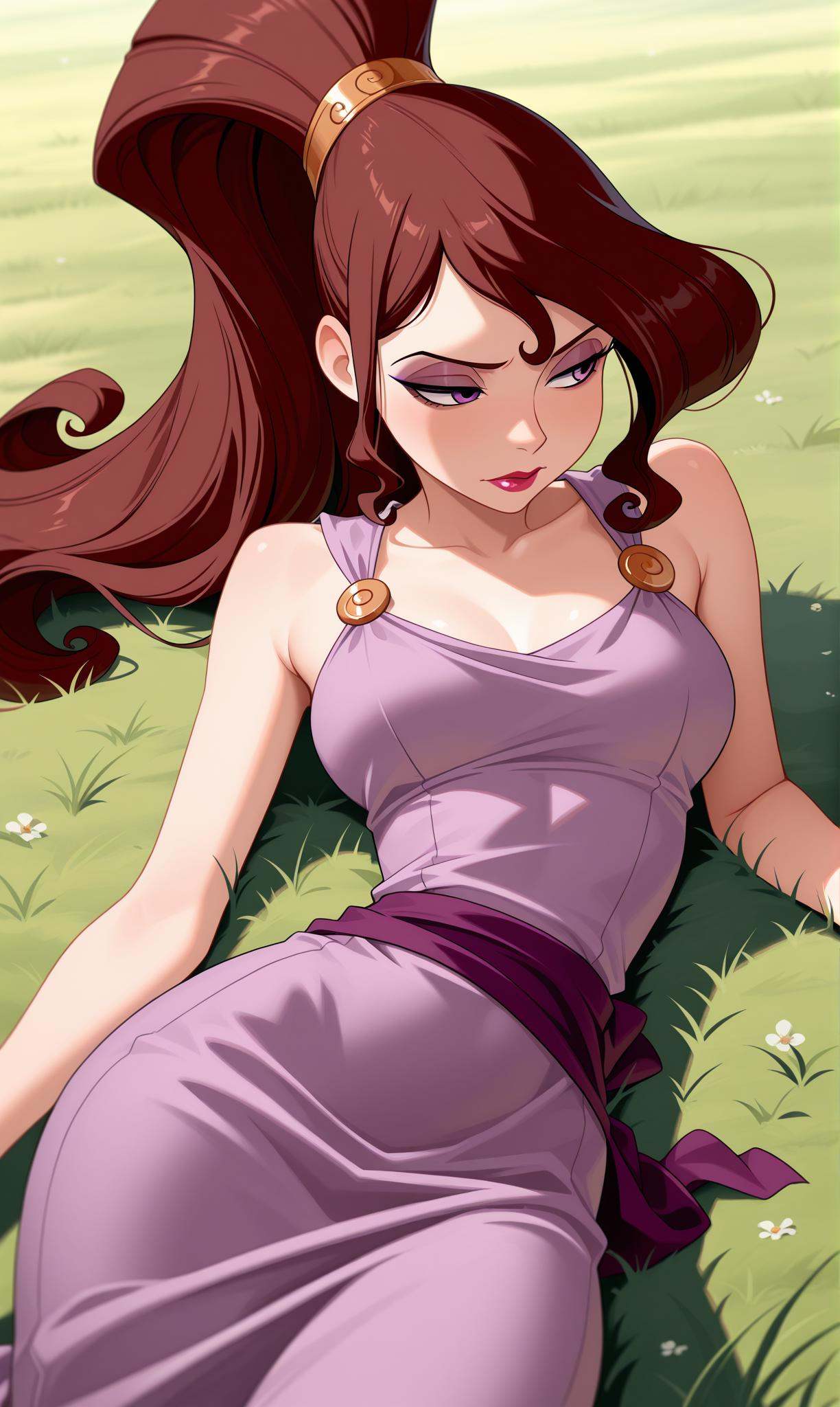 megara (disney),  purple eyes,  brown hair on Tensor.Art