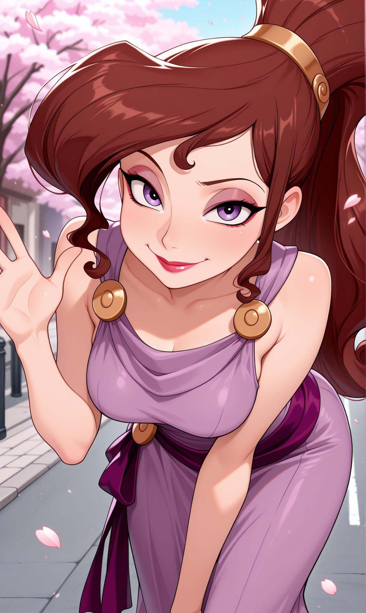 megara (disney),  purple eyes,  brown hair on Tensor.Art