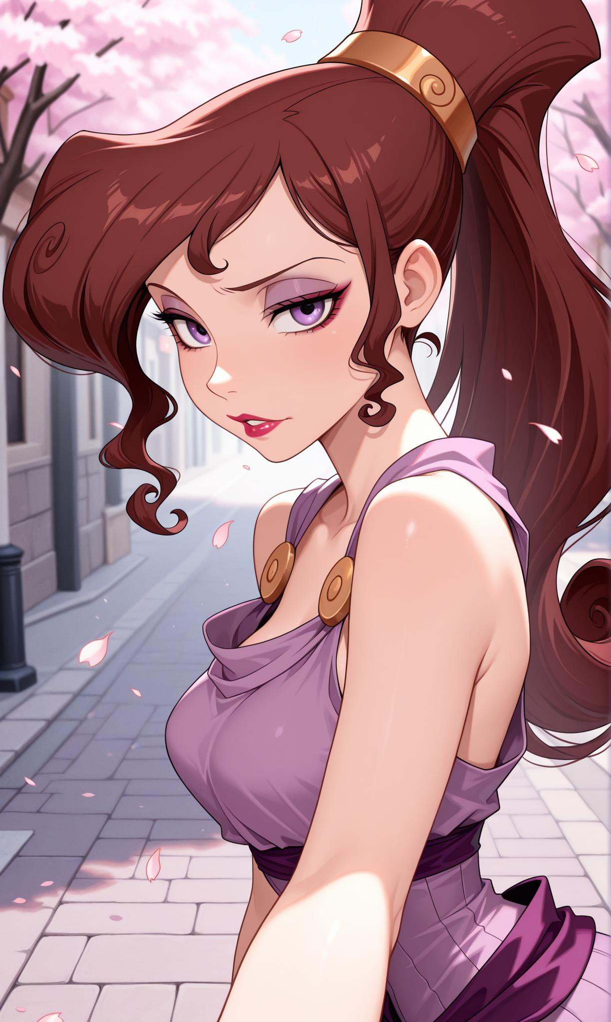 megara (disney),  purple eyes,  brown hair on Tensor.Art
