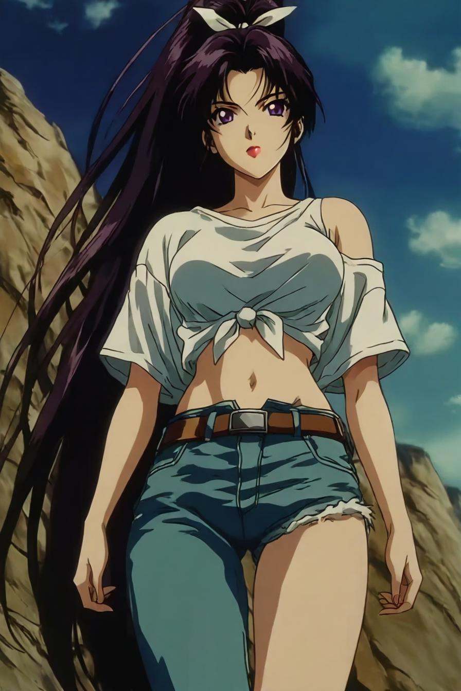 looking at the viewer,  asymmetrical clothes,  navel on Tensor.Art