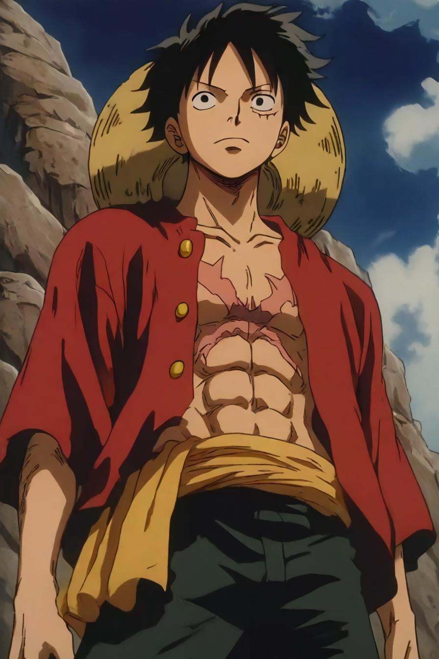 Luffy,  red jacket,  scar on chest on Tensor.Art