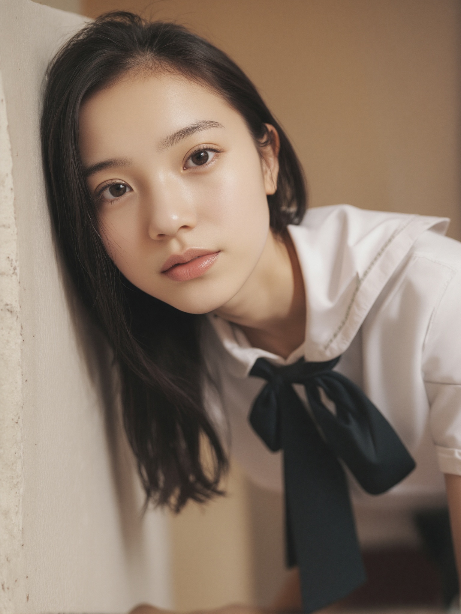 A photo of a 15-year-old actress,  ,  she is wearing a school uniform on Tensor.Art