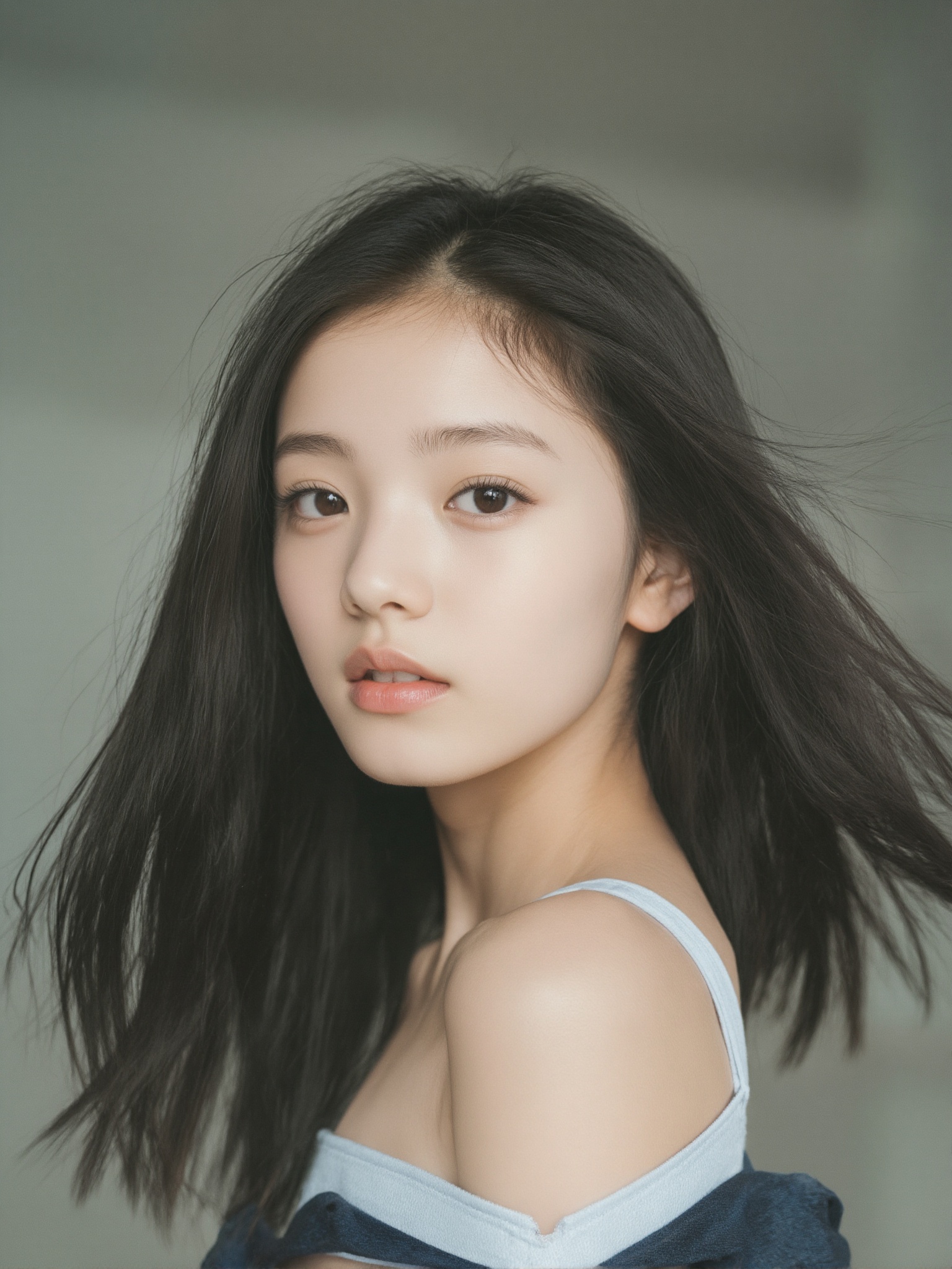 A photo of a 15-year-old actress,  ,  she is wearing a school uniform on Tensor.Art